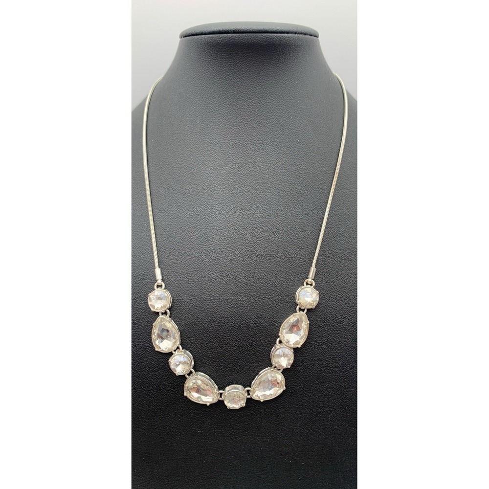 NINE WEST Silver Tone Snake Chain w/Chunky Crystal Rhinestones‎ 16"+ Necklace